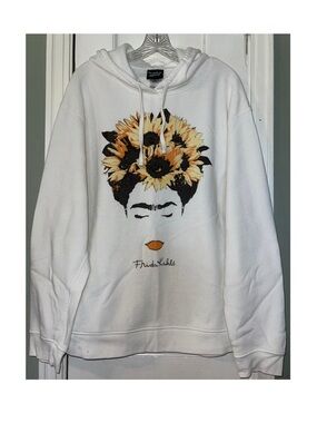 Frida Kahlo White Hoodie with Sunflower Graphic